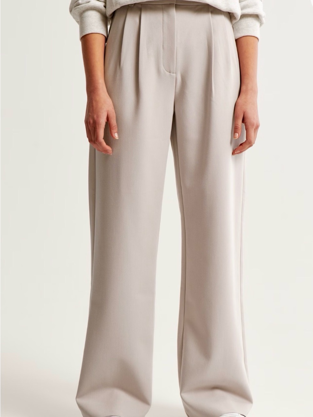 Abercrombie & Fitch Sloan Tailored Wide-Leg Ling Trousers in Beige Light Taupe